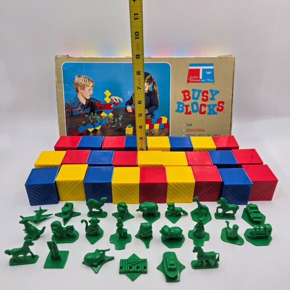 1970s Tupperware ABC Busy Blocks Missing I and R Green Figures Tupper Toys Box - Picture 6 of 16